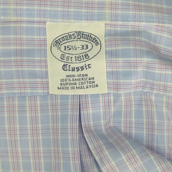 Brooks Brothers Mens Blue Plaid Classic Non Iron Supima Cotton Button Shirt 15.5 - Picture 8 of 8